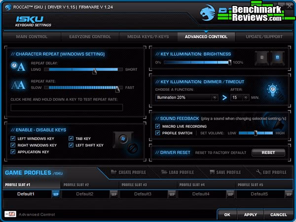 Roccat ISKU Illuminated Gaming Keyboard Menu