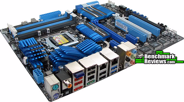 ASUS P8P67 EVO Motherboard IO, angle view
