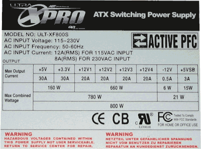 Ultra X-Pro 800W Aluminum PSU ULT33185 