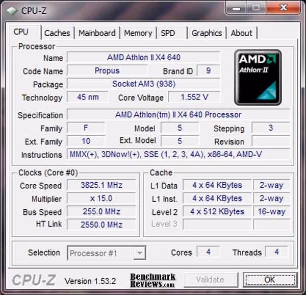 Athlon II X4 640 CPUZ OC3825