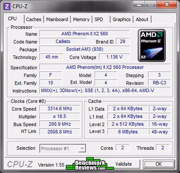Phenom II X2 560BE CPUZ Undervolt