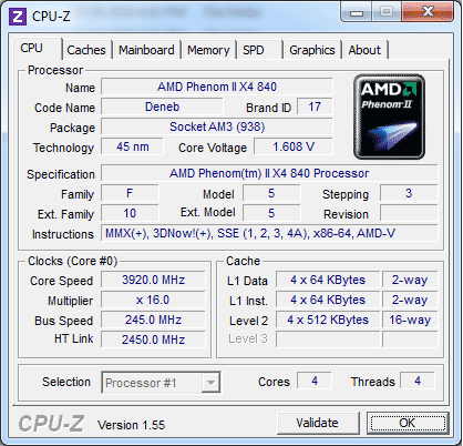 Phenom II X4 840 CPUZ