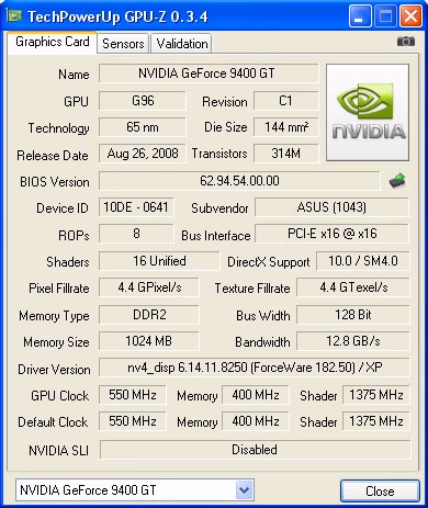 ASUS EN9400GT GPU Z 9400GT