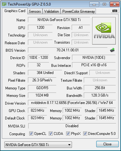 NVIDIA GeForce GTX 560 Ti GPUZ