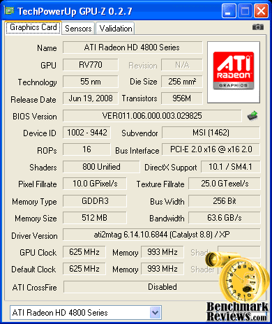 MSI Radeon 4850 GPU Z