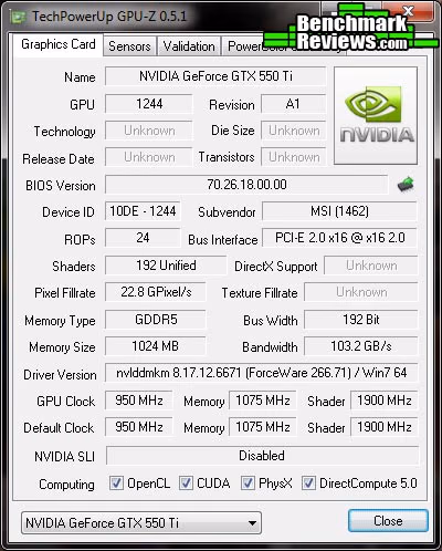 MSI N550GTX Ti Cyclone II OC GPU Z