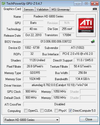 AMD Radeon HD 6870 Video Card GPU Z